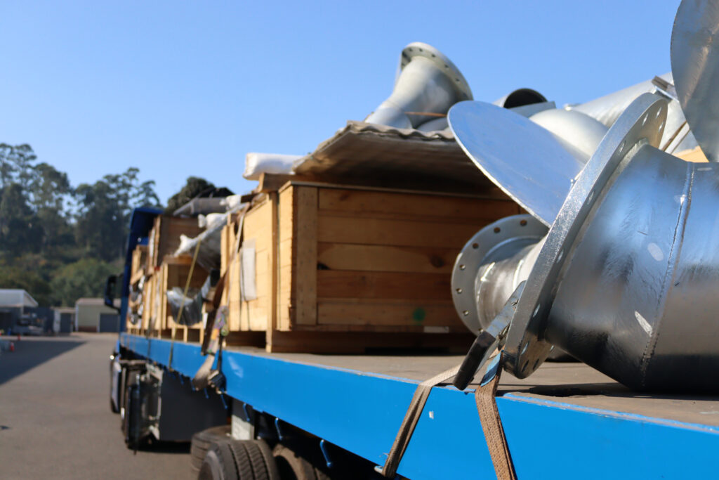 Modular water tank components packed for site installation